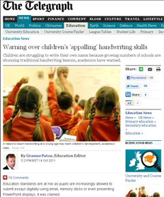 Warning over children's 'appalling' handwriting skills