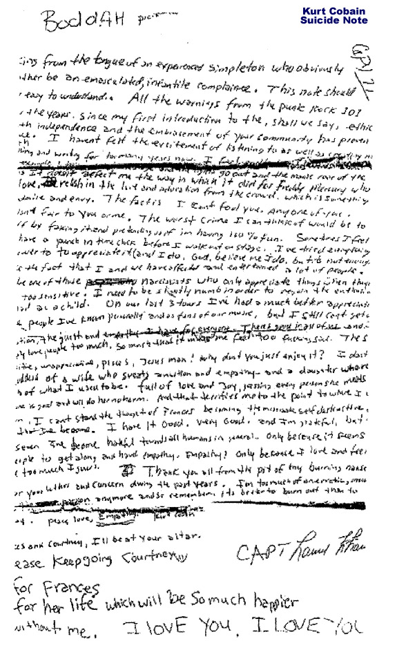 Kurt Cobain Suicide Note Transcript